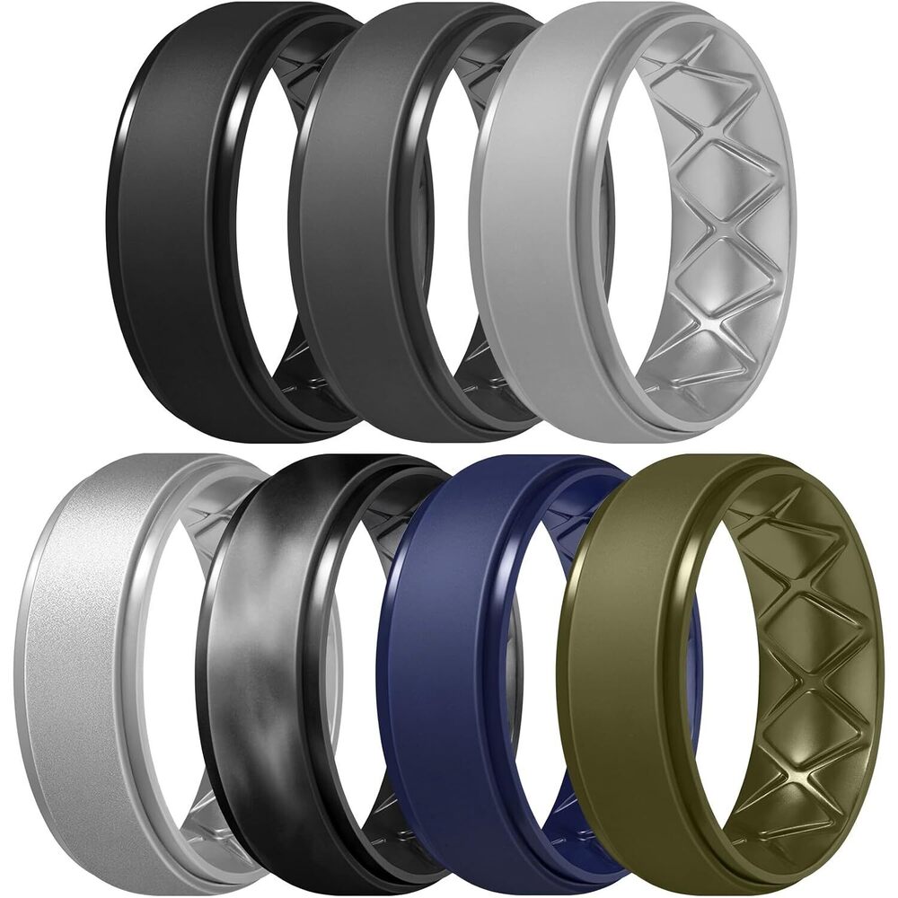Men's Rings 8.5mm Wide-2mm Thick Inner Arc Ergonomic Breathable Rubber